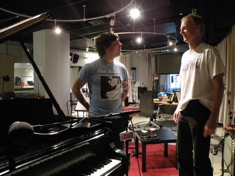 Singer songwriter Ryan Adams and host John Schaefer after Adams taped a performance in the Soundcheck studio in 2011